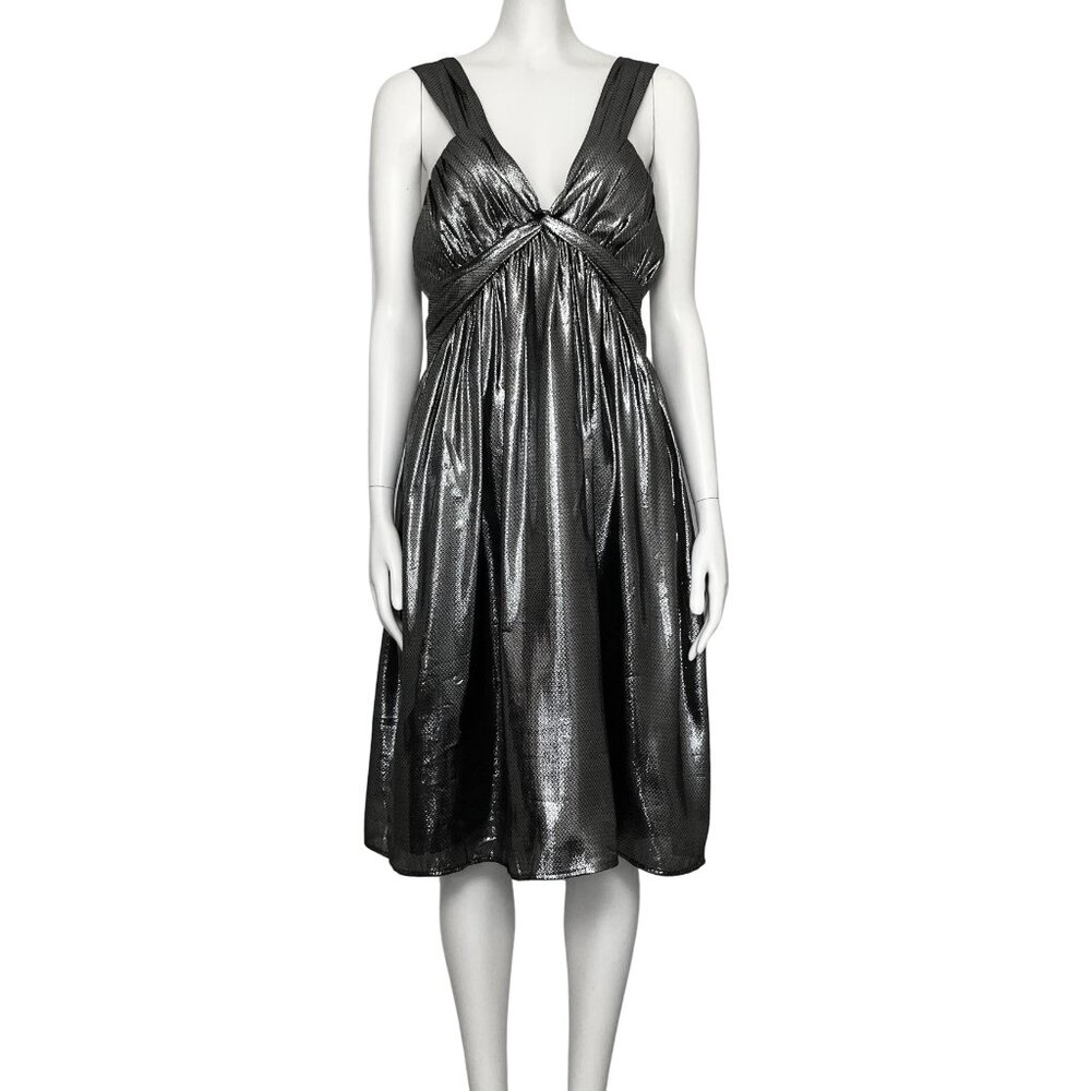 Calvin Klein Silk Blend Gunmetal Metallic Party Dress. L/XL Babydoll Cocktail - Picture 2 of 12